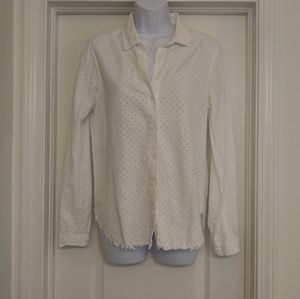Bella Dahl Frayed White Button Down Shirt Top